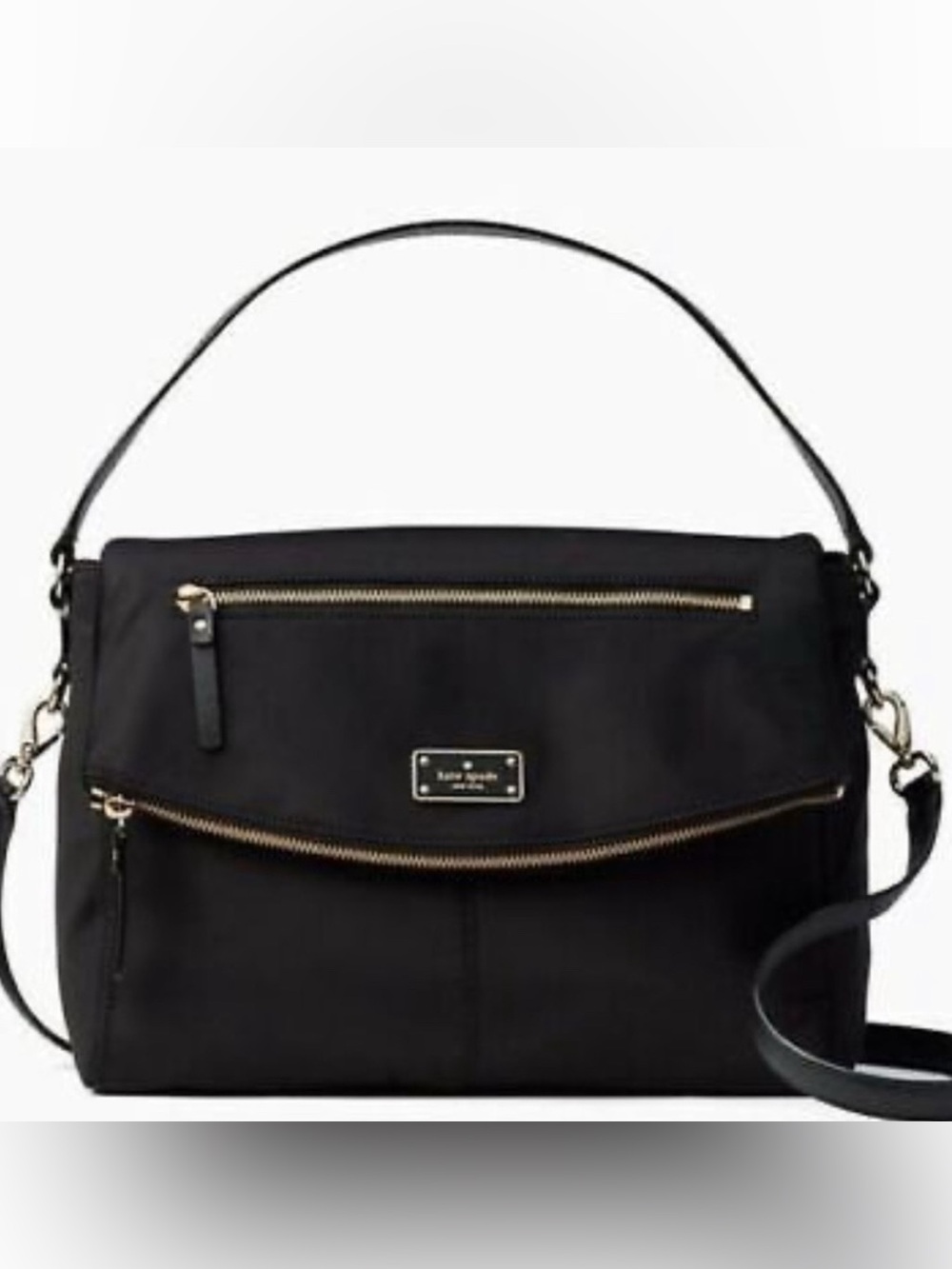 NWOT Kate Spade Black Nylon Shoulder Bag with Gold Hardware